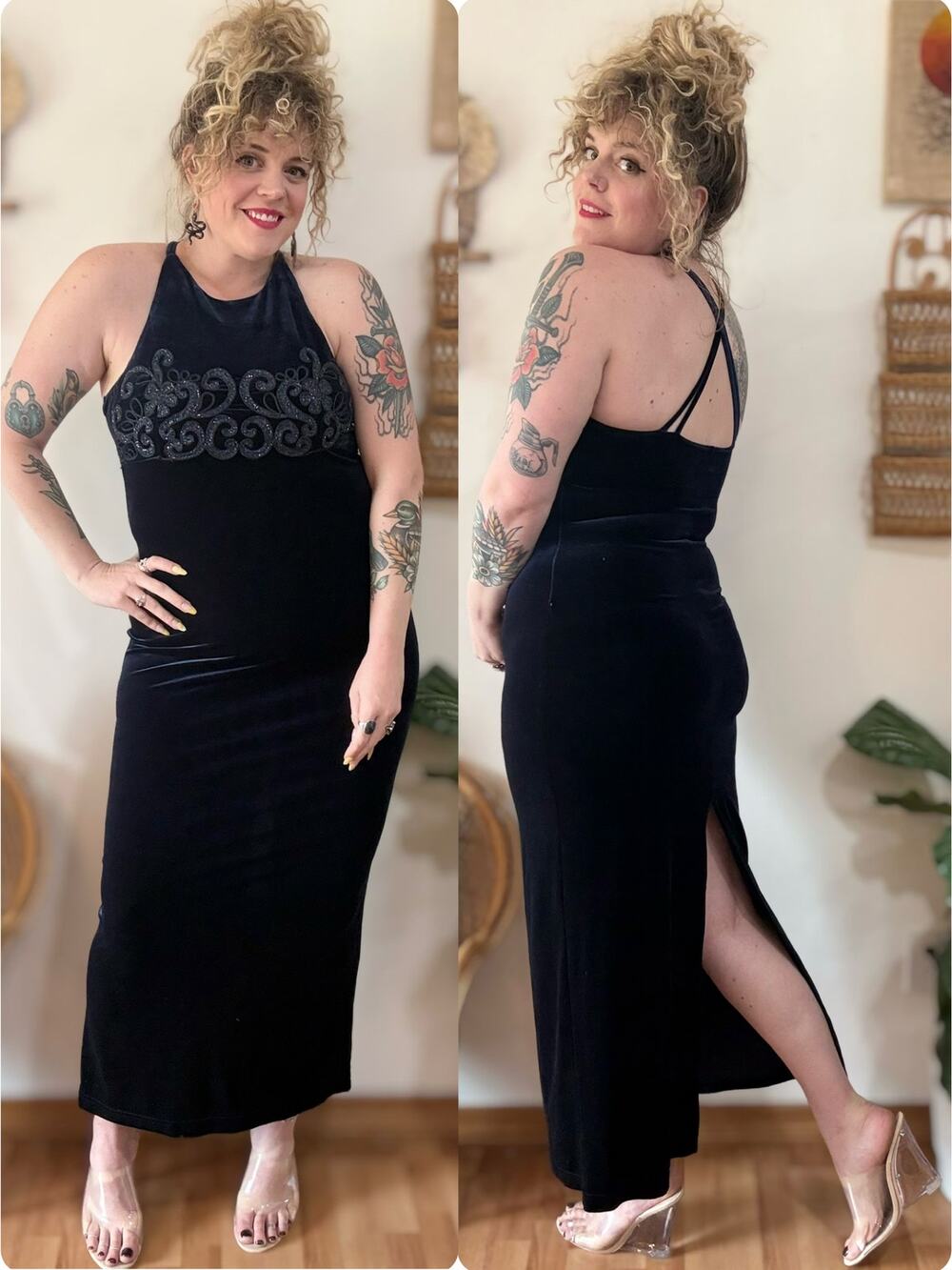 90s Blue Velvet Maxi Dress